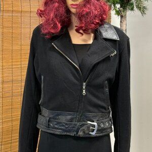 Harley Davidson~Black Leather/Wool  Biker Moto Jacket~Size Small